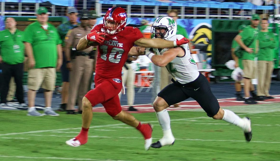FOUR DOWN TERRITORY:<br> Marshall 36, FAU 31 <div class='secondary-title'><span style='color:#818181;font-size:14px;'>Linebacker Caliph Brice delivers a career performance, the Owls OL struggles and what was with those officials? Here's your Four Down Territory analysis. </div>